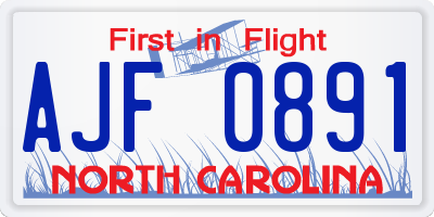 NC license plate AJF0891