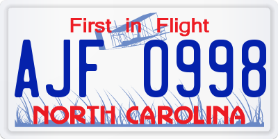 NC license plate AJF0998