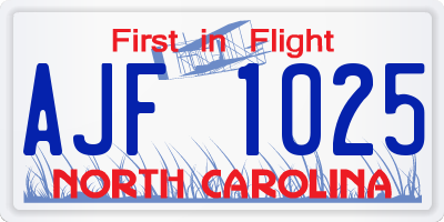 NC license plate AJF1025