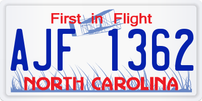 NC license plate AJF1362