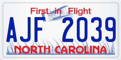 NC license plate AJF2039