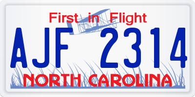 NC license plate AJF2314