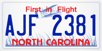 NC license plate AJF2381