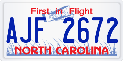 NC license plate AJF2672