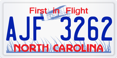NC license plate AJF3262