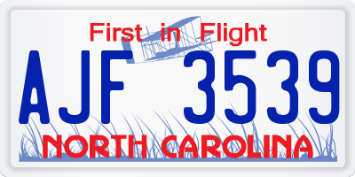 NC license plate AJF3539