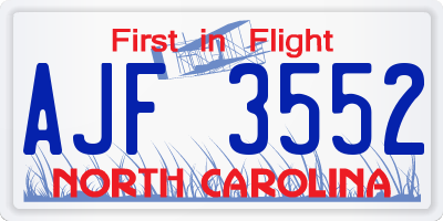 NC license plate AJF3552