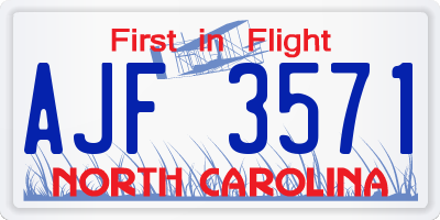 NC license plate AJF3571