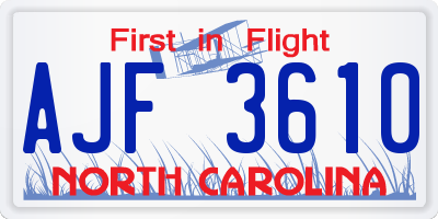 NC license plate AJF3610