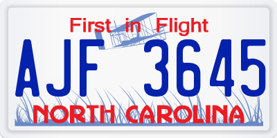 NC license plate AJF3645