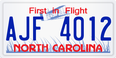 NC license plate AJF4012