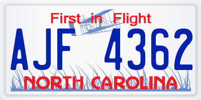 NC license plate AJF4362
