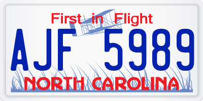 NC license plate AJF5989