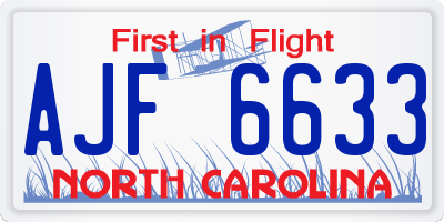 NC license plate AJF6633