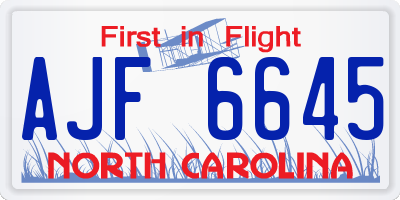 NC license plate AJF6645