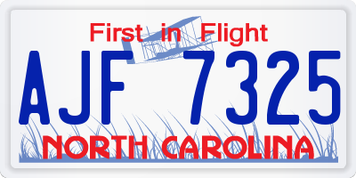 NC license plate AJF7325