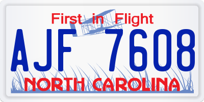 NC license plate AJF7608