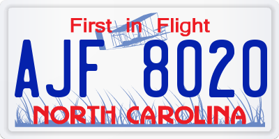 NC license plate AJF8020