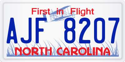 NC license plate AJF8207