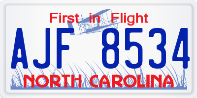 NC license plate AJF8534