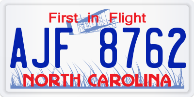 NC license plate AJF8762