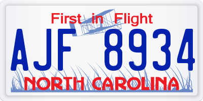 NC license plate AJF8934