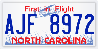 NC license plate AJF8972