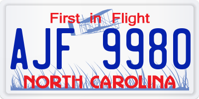 NC license plate AJF9980