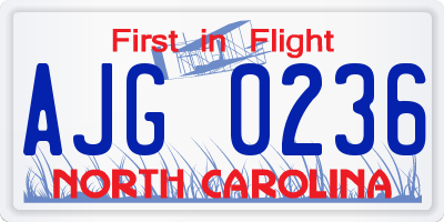 NC license plate AJG0236