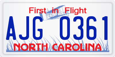 NC license plate AJG0361