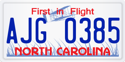 NC license plate AJG0385