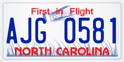 NC license plate AJG0581