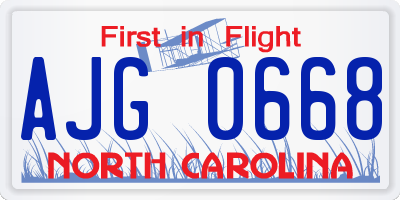 NC license plate AJG0668