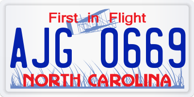NC license plate AJG0669