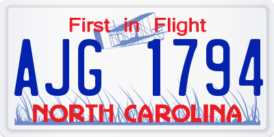 NC license plate AJG1794