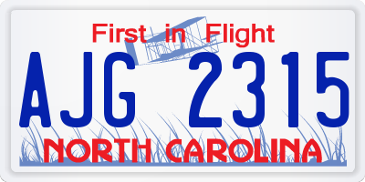 NC license plate AJG2315