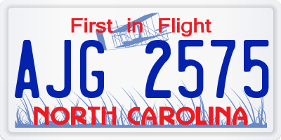 NC license plate AJG2575