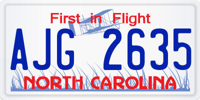 NC license plate AJG2635