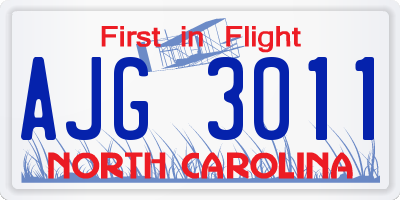NC license plate AJG3011