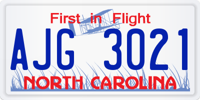 NC license plate AJG3021