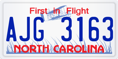 NC license plate AJG3163