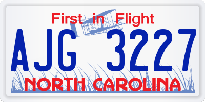 NC license plate AJG3227