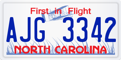 NC license plate AJG3342