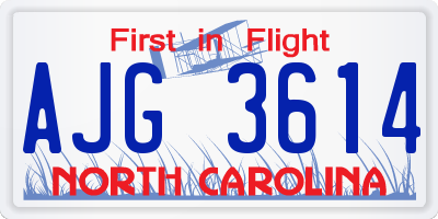 NC license plate AJG3614
