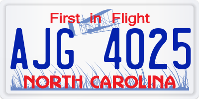 NC license plate AJG4025