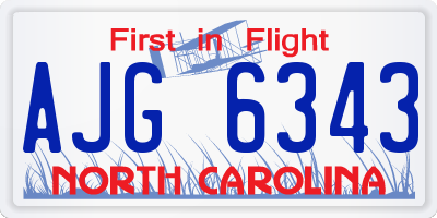 NC license plate AJG6343