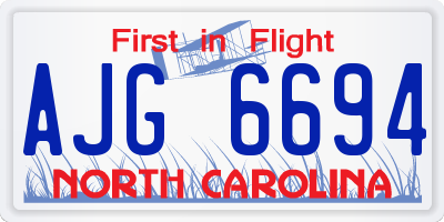 NC license plate AJG6694