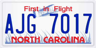 NC license plate AJG7017