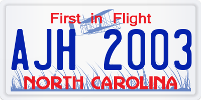 NC license plate AJH2003