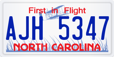 NC license plate AJH5347